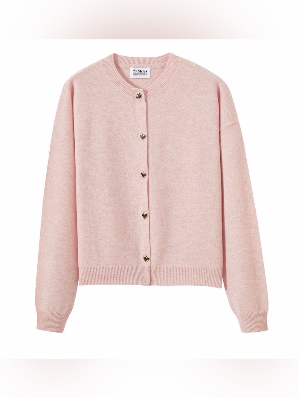 27 Miles Malibu Chiara 100% Cashmere Heart Button Cardigan Pink L NWOT